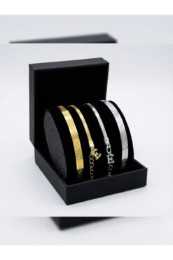 PURE BERRY AYETEL KÜRSİLİ HARF BİLEKLİK 2'Lİ ÇİFT SEVGİLİ ÇELİK SETİ GOLD GÜMÜŞ SET ŞEKLİNDE (HARFBELİRTİNİZ)