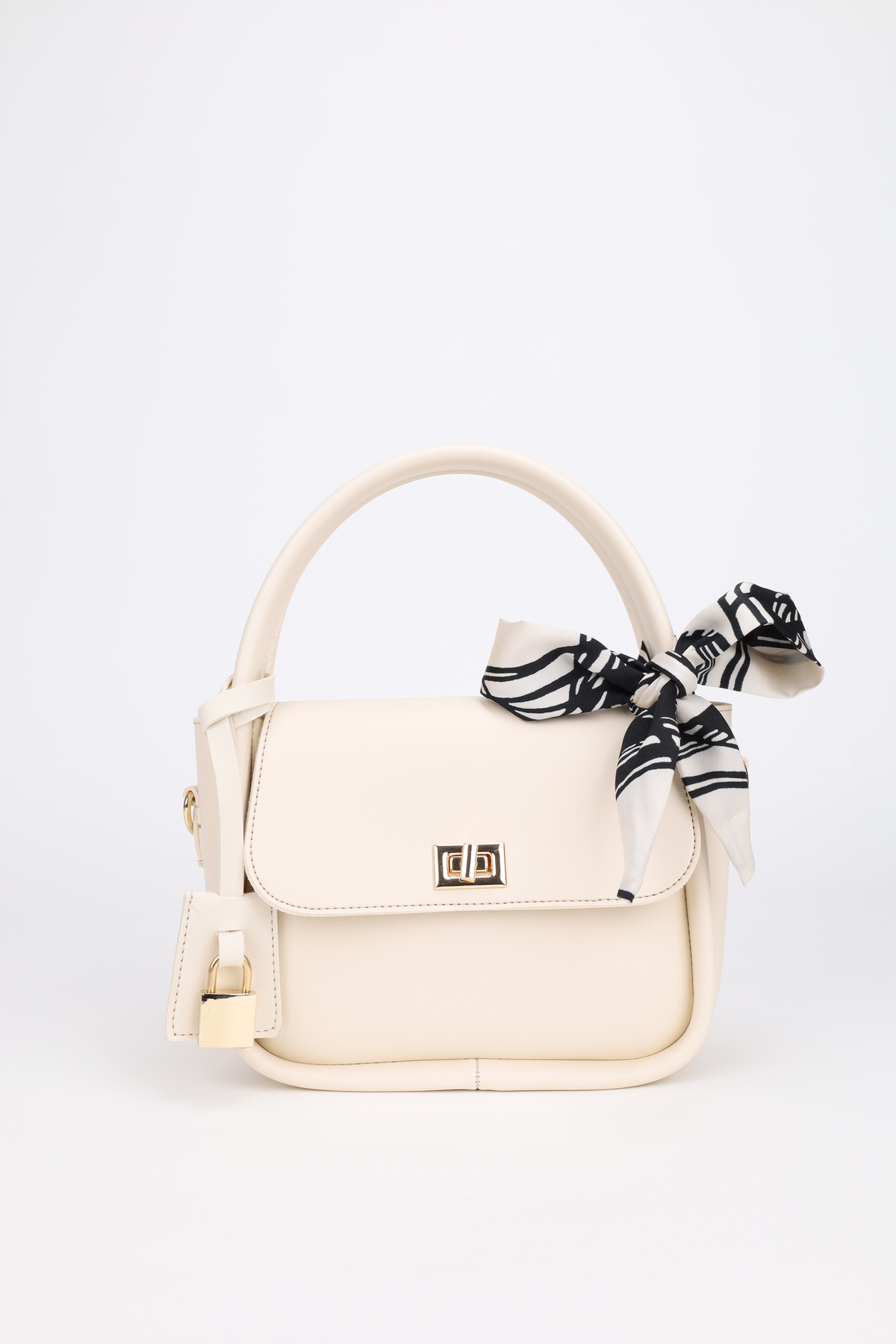 NOTHING Kadın Krem Charm Detaylı Fularlı Ayarlanabilir Askılı El Omuz Ve Çapraz Çanta Teo - Görsel 2