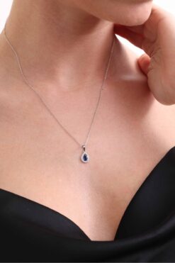 jingle bells Damla Safir Renkli Zirkon Kolye 925 Ayar Gümüş Rodyum