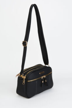 Vivaq Kadın Sincap Siyah 4 Bölmeli Suni Deri Orta Boy Fermuar Kapama El Kol Ve Omuz Çantası