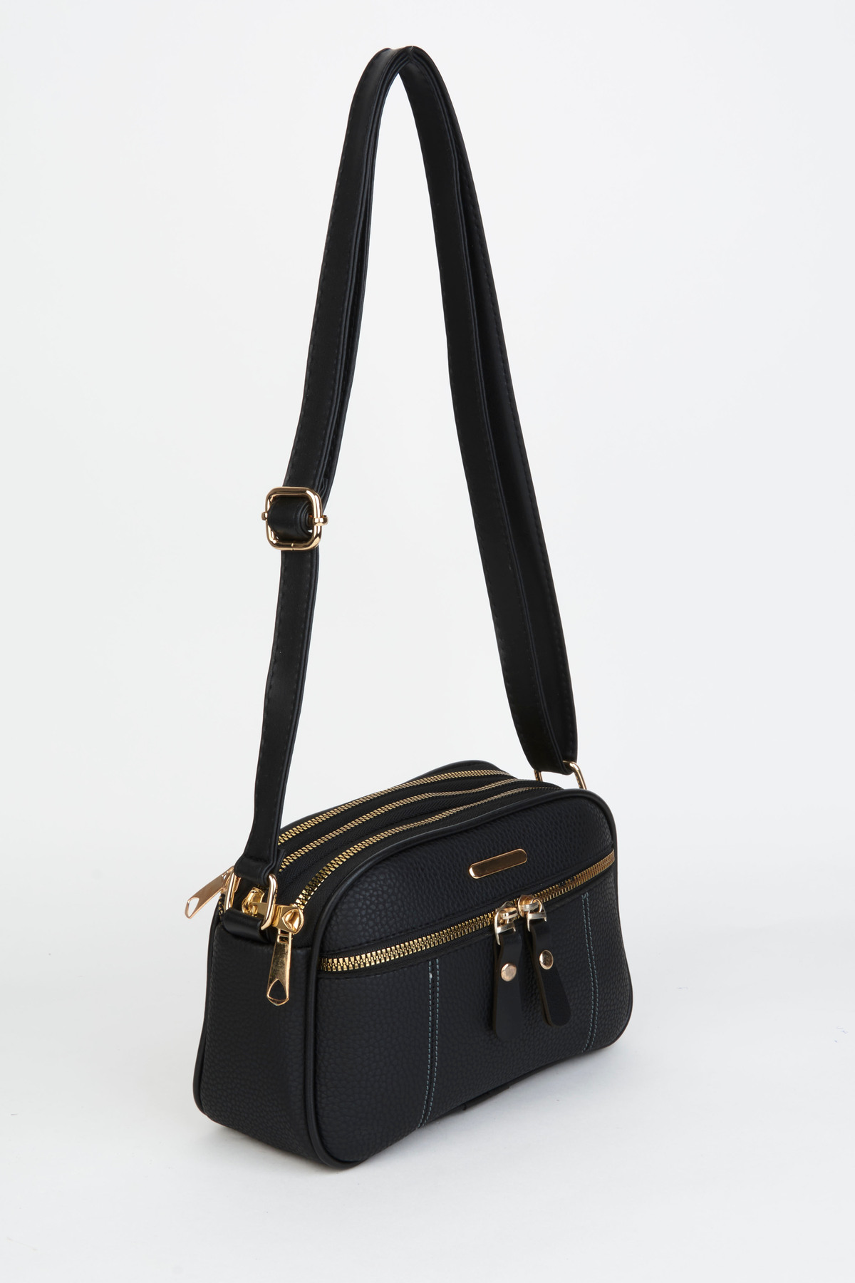 Vivaq Kadın Sincap Siyah 4 Bölmeli Suni Deri Orta Boy Fermuar Kapama El Kol Ve Omuz Çantası