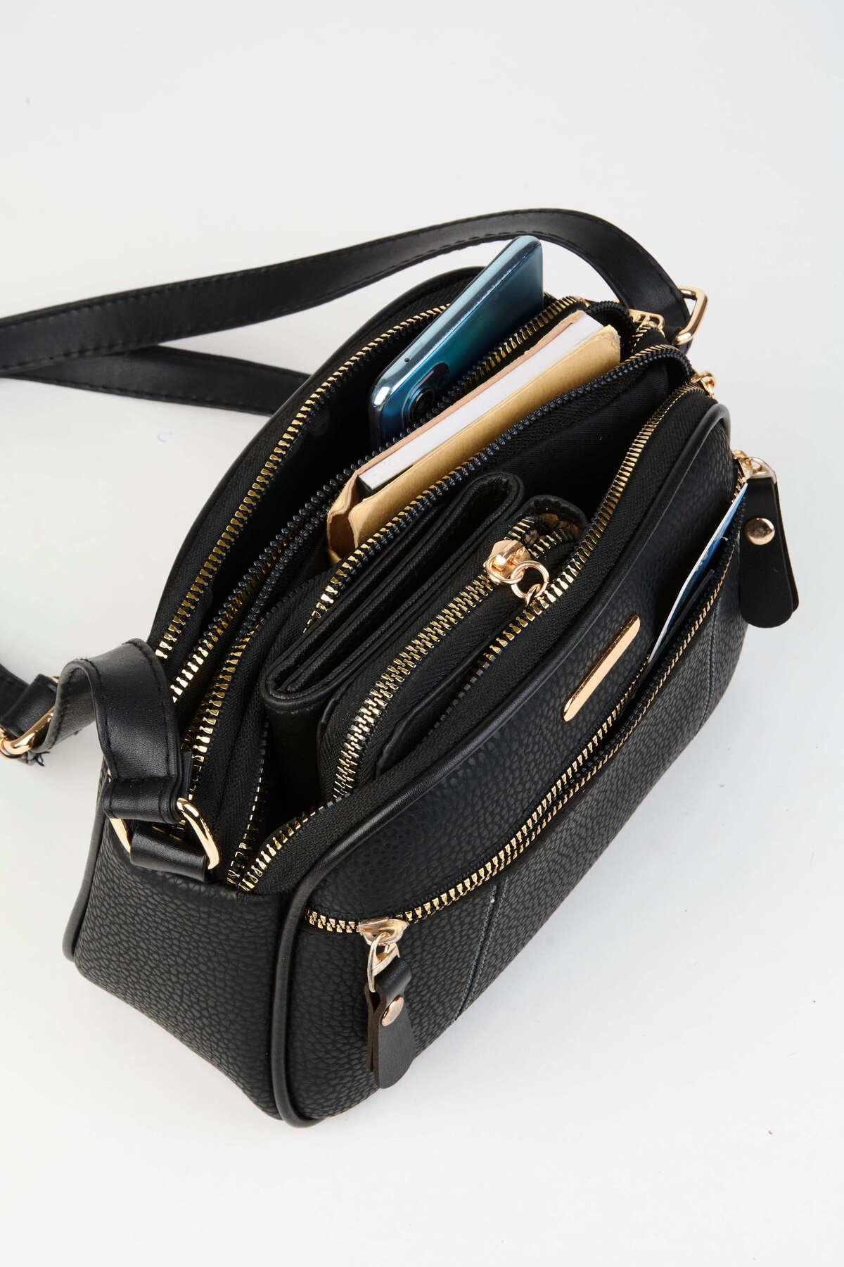 Vivaq Kadın Sincap Siyah 4 Bölmeli Suni Deri Orta Boy Fermuar Kapama El Kol Ve Omuz Çantası - Görsel 3