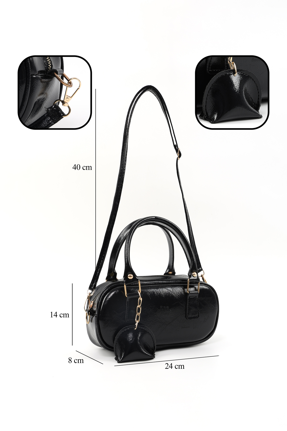 SHAKA Kırışık Dokulu Siyah/Kırışık Dokulu Bordo SHK295 Suni Deri ,2'li El, Kol Ve Omuz Çanta Seti (SHK207) - Görsel 3