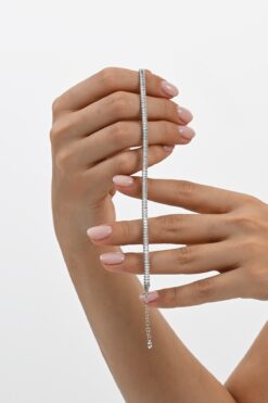 Söğütlü Silver Gümüş rodyumlu baget kesim zirkon sıra taşlı su yolu modeli gümüş bileklik SGTL13051RODAJ