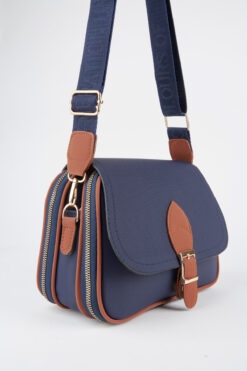 Vivaq Kadın Yonca Lacivert Taba 4 Cepli Kapaklı Fermuar ve Çıt Çıt Kapama Kol Ve Omuz Çantası