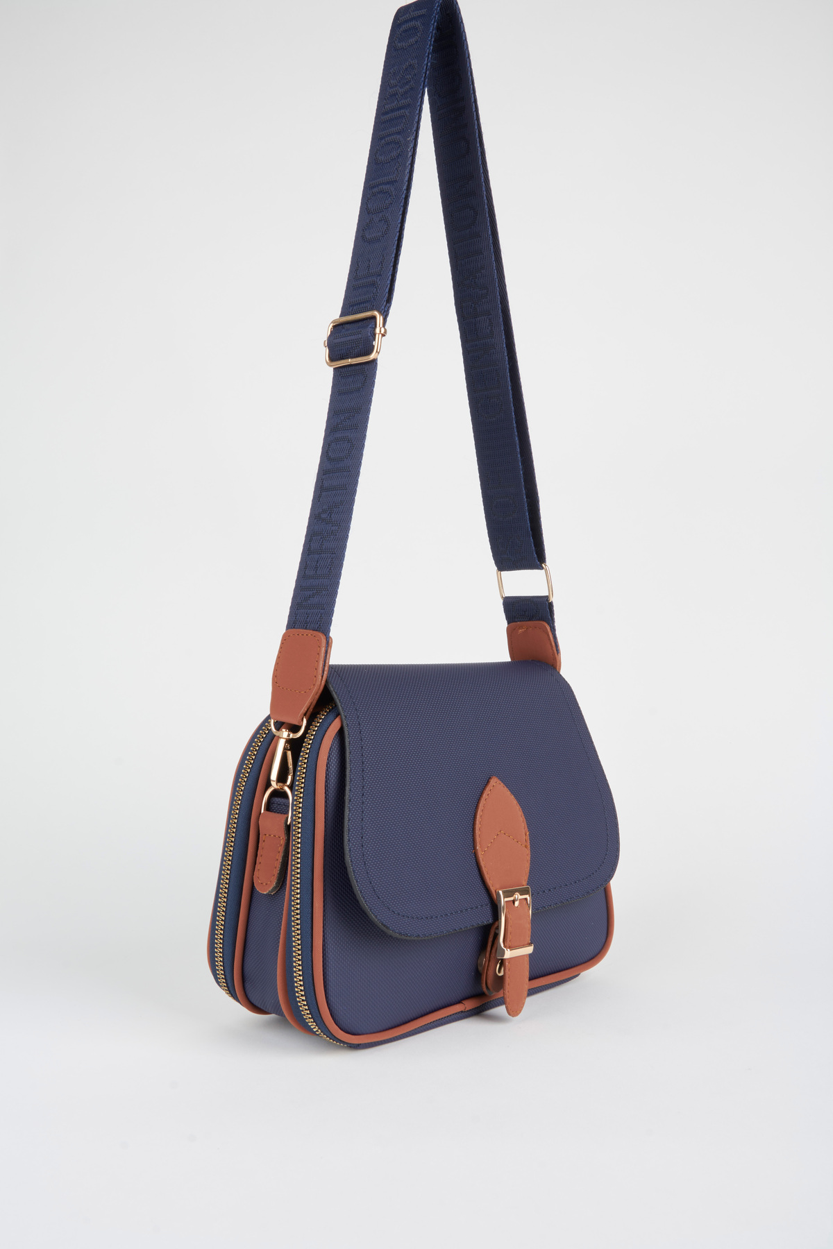 Vivaq Kadın Yonca Lacivert Taba 4 Cepli Kapaklı Fermuar ve Çıt Çıt Kapama Kol Ve Omuz Çantası - Görsel 3