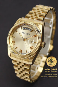 Ferrucci Altın Sarısı Renk Gold Silver Çift Takvimli Kadın Kol Saati Fc.13024tm.03