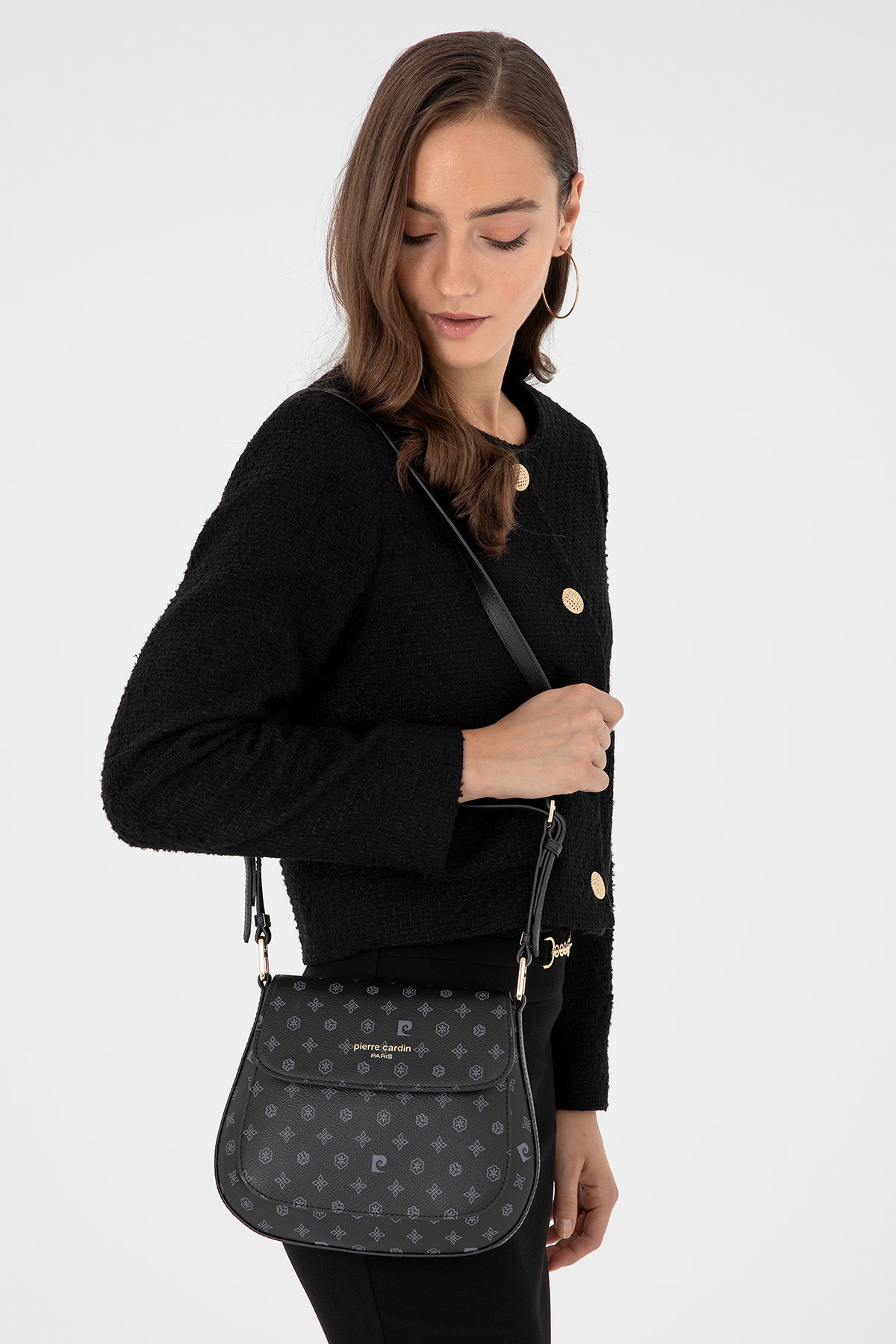 Pierre Cardin Limited Edition Siyah Monogram Kadın Çapraz Omuz Çantası 05PC24K24108