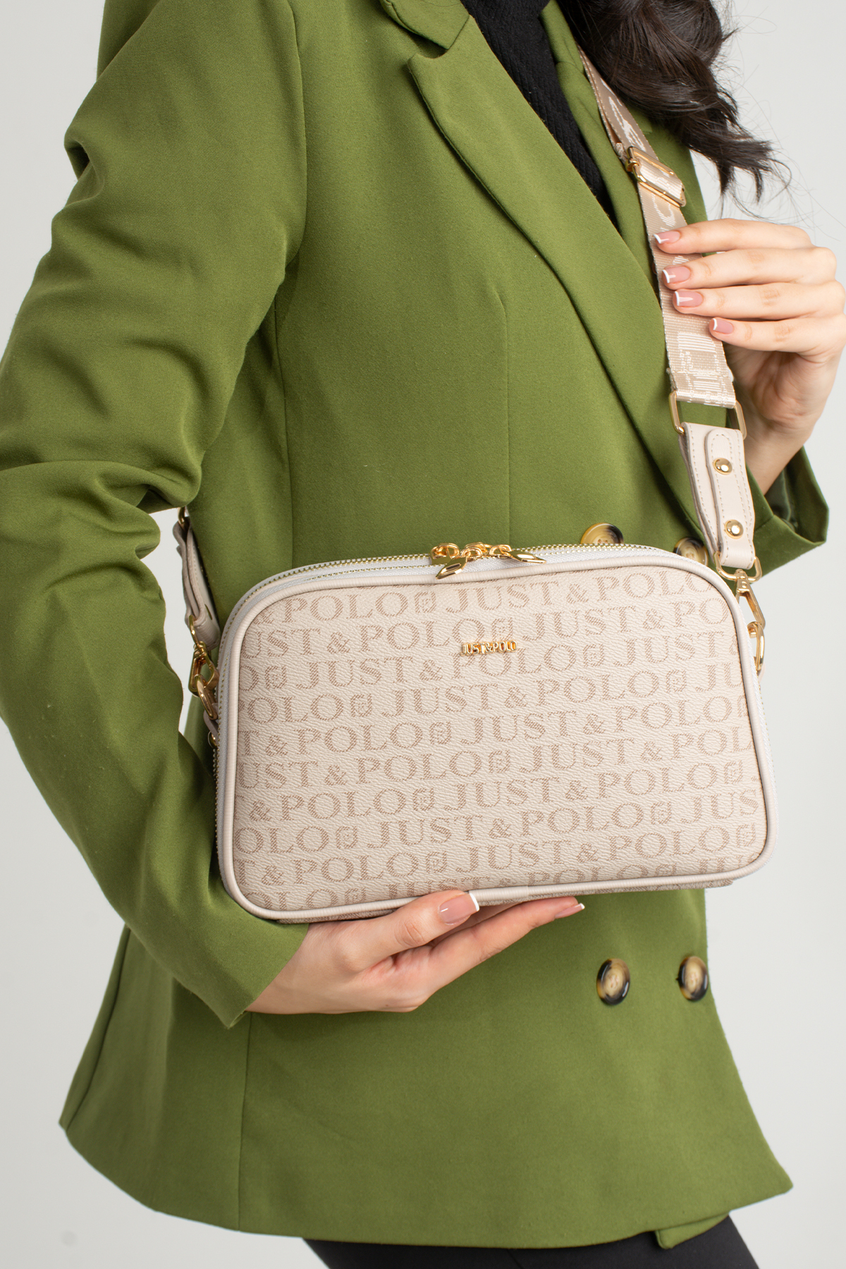 Just Polo Kadın Suya Dayanıklı Baskı Desenli 5 Bölmeli Çapraz Çanta Omuz Çantası ve Cüzdan Kombini TR3502 - Görsel 2