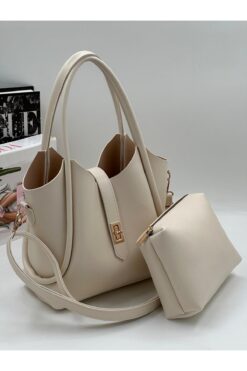 bag&more Demir Toka Kemerli Çift Askılı Makyaj Çantalı Zarif Suni Deri Kadın El Ve Omuz Çantası