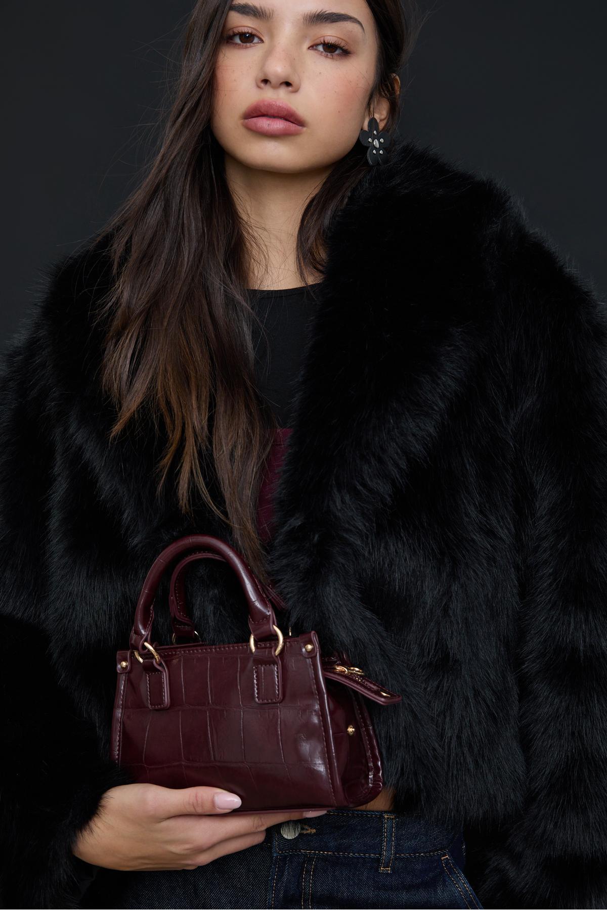 Stradivarius Timsah deseni görünümlü mini tote çapraz askılı çanta - Görsel 2