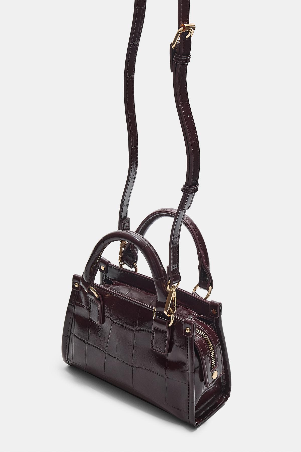 Stradivarius Timsah deseni görünümlü mini tote çapraz askılı çanta - Görsel 3