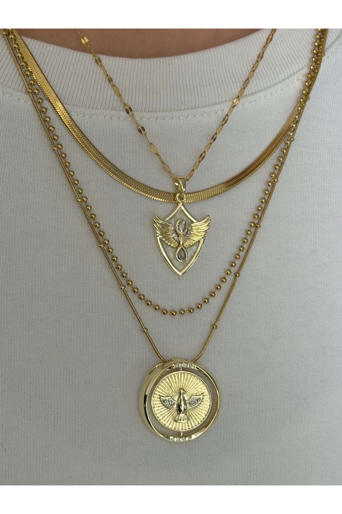 KİLİGİSTANBUL ANKA ÇELİK 3'LÜ KOLYE (AYRI AYRI KULLANIM MÜMKÜN)