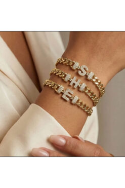 nergis collection Kadın Altın 14K Gurmet Zincir Zirkon Taşlı Harfli Bileklik ( soru sor kısmından harf belirtiniz)