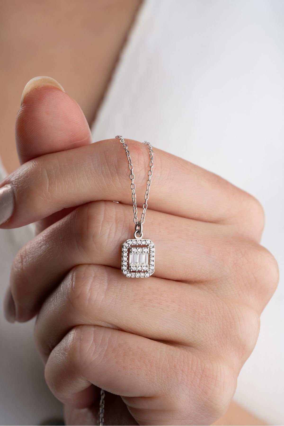 Silvano Jewelry 925 Ayar Gümüş Baget Taşlı Kolye - Görsel 2