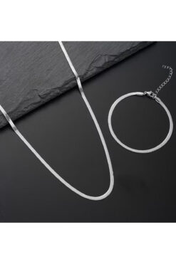 renery Unisex Kararmaz Paslanmaz Çelik Garantili İtalyan Çelik Yılan Kolye Bileklik Set