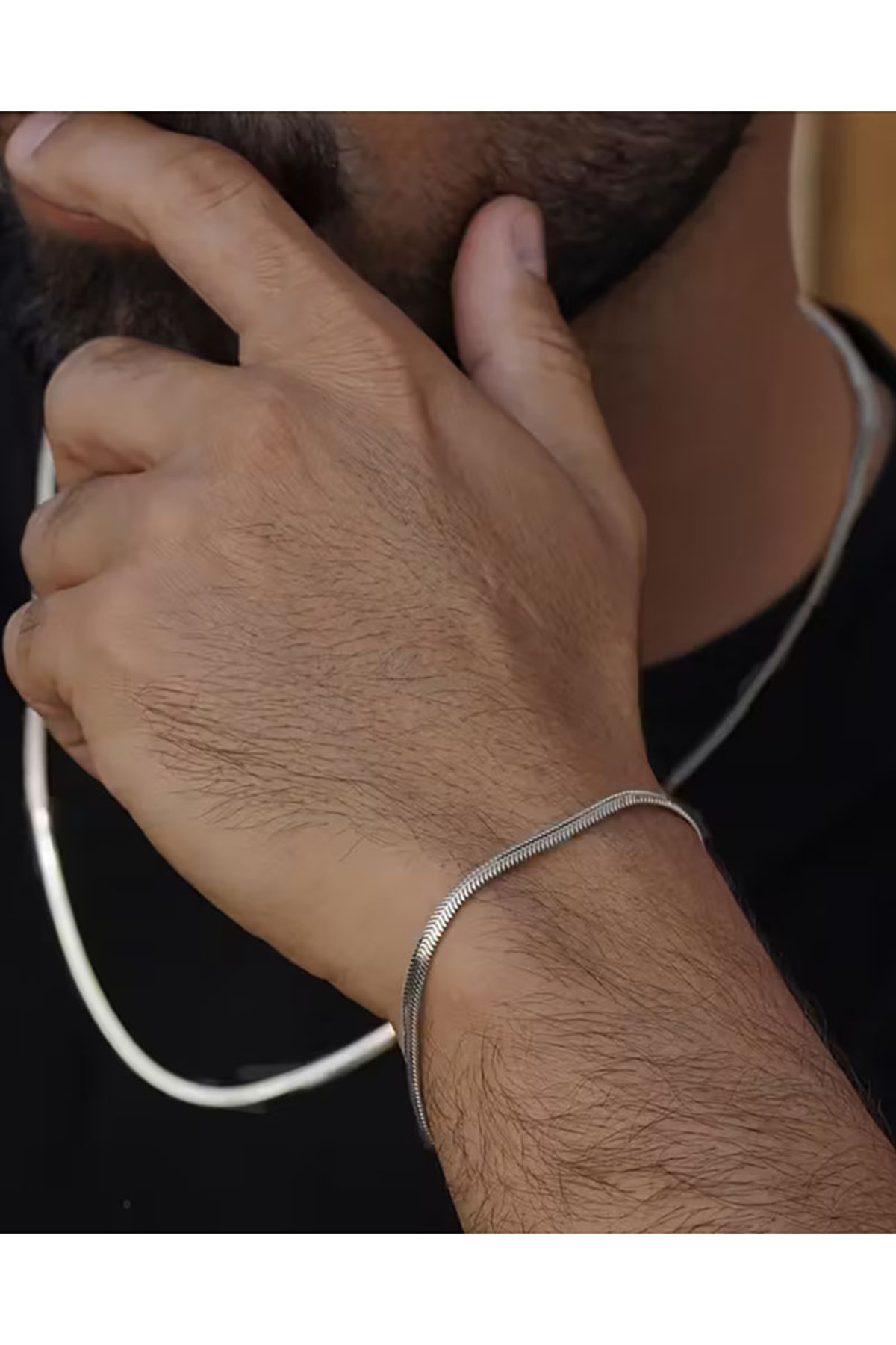 renery Unisex Kararmaz Paslanmaz Çelik Garantili İtalyan Çelik Yılan Kolye Bileklik Set - Görsel 3