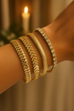 KOBA Kadın Altın Kaplama Şık Ve Zarif Kombin Bileklik Seti