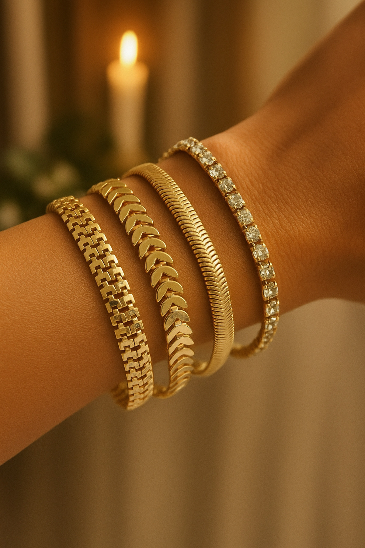 KOBA Kadın Altın Kaplama Şık Ve Zarif Kombin Bileklik Seti