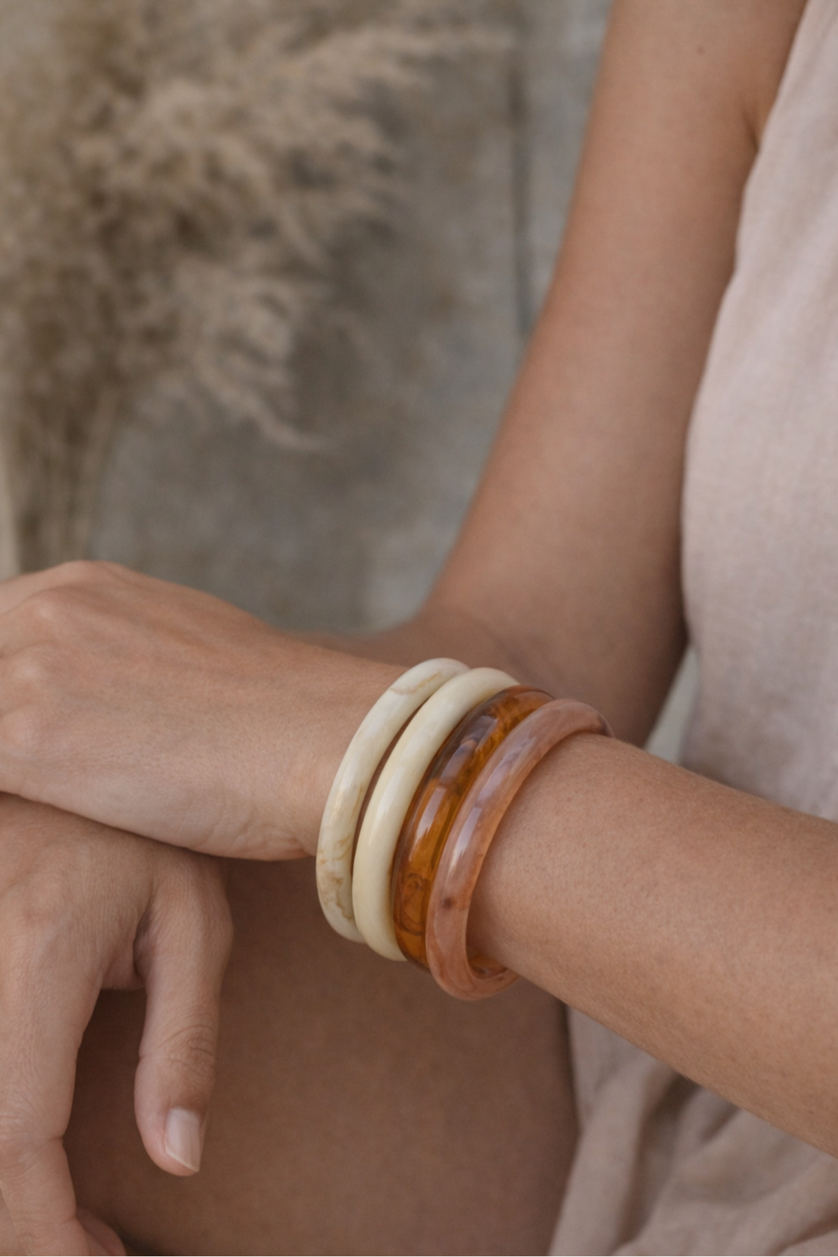 Sacce Scarves&Accessories Vintage Kehribar Tonlu Akrilik Bilezik Seti (4'lü) - Görsel 3