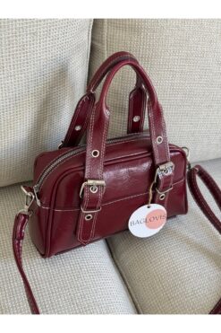 BAGLOVİS ASKILARI AYARLANABİLİR TOKA DETAYLI BORDO KADIN OMUZ ÇANTASI En25 Boy15