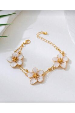 monalisatoka Kadın Gold 3 Adet Ekru Çiçekli Bileklik