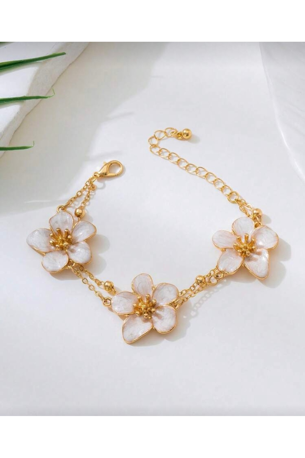 monalisatoka Kadın Gold 3 Adet Ekru Çiçekli Bileklik