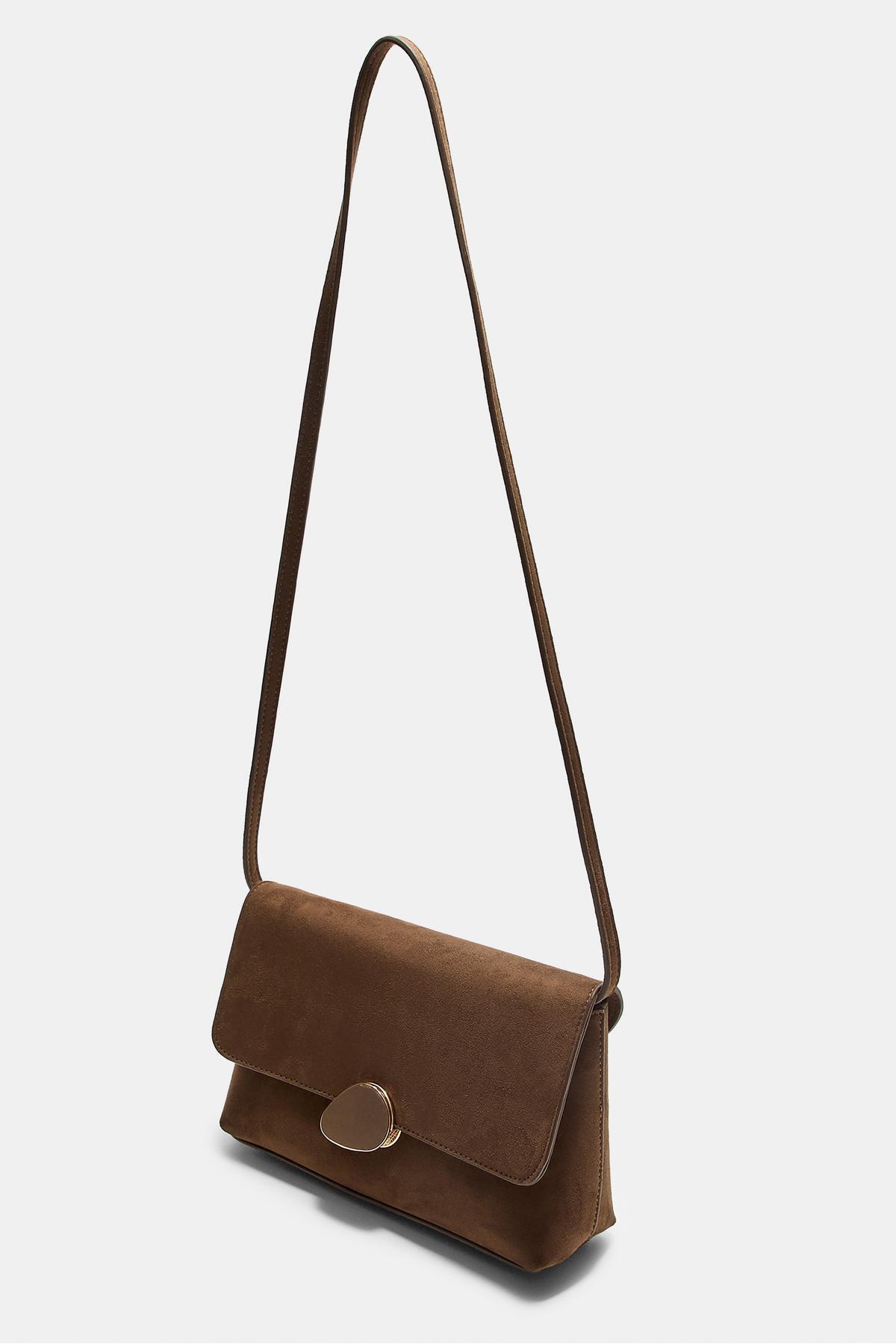 Stradivarius Suni Süet Asimetrik Metal Kilitli Çanta - Görsel 2