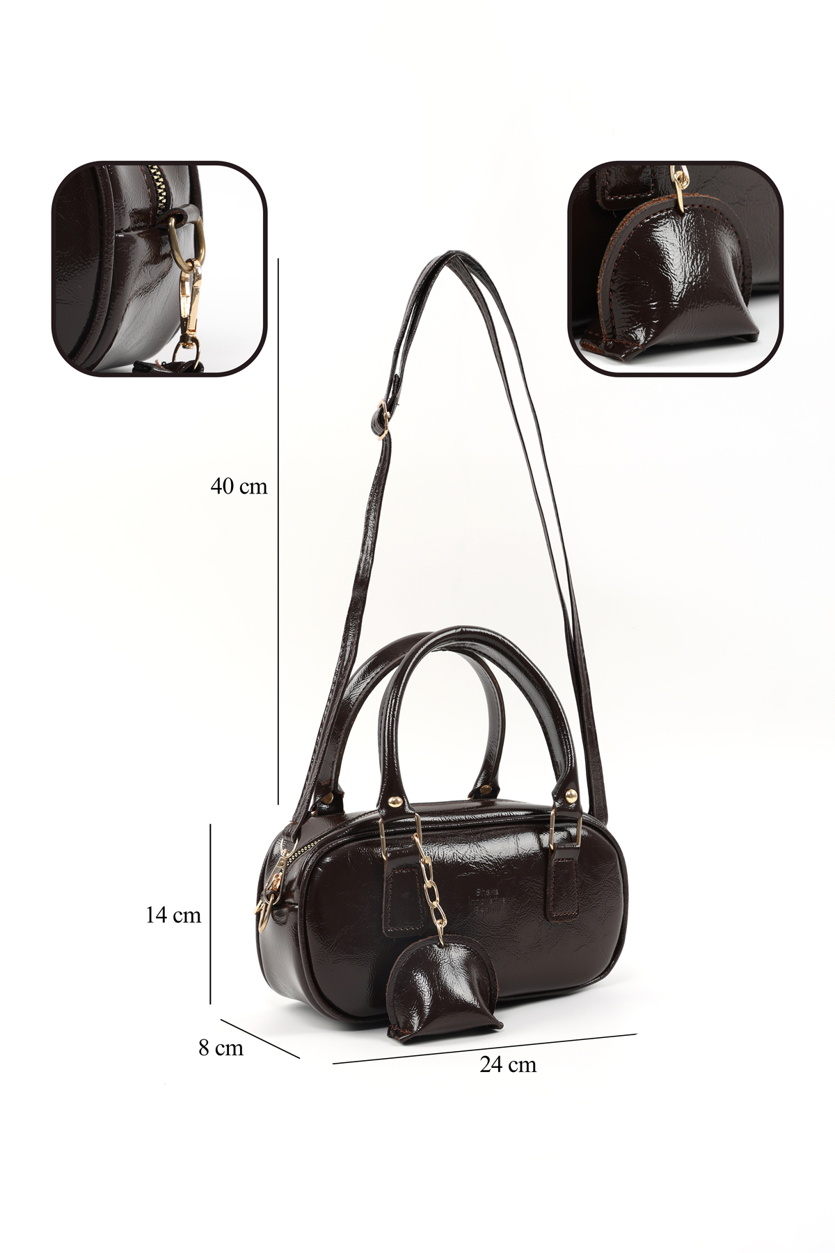 SHAKA Kırışık Dokulu Kahverengi/Kırışık Dokulu Krem SHK294 Suni Deri,2'li El Ve Omuz Çanta Seti (SHK207) - Görsel 3