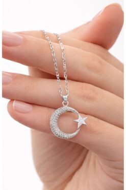 TuQos AY YILDIZ ,TÜRK BAYRAKLI ÇELİK PASLANMAZ KARARMAZ KOLYE GÜMÜŞ RENK