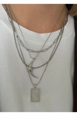 KİLİGİSTANBUL AY ÇELİK 3'LÜ KOLYE (AYRI AYRI KULLANIM MÜMKÜN)