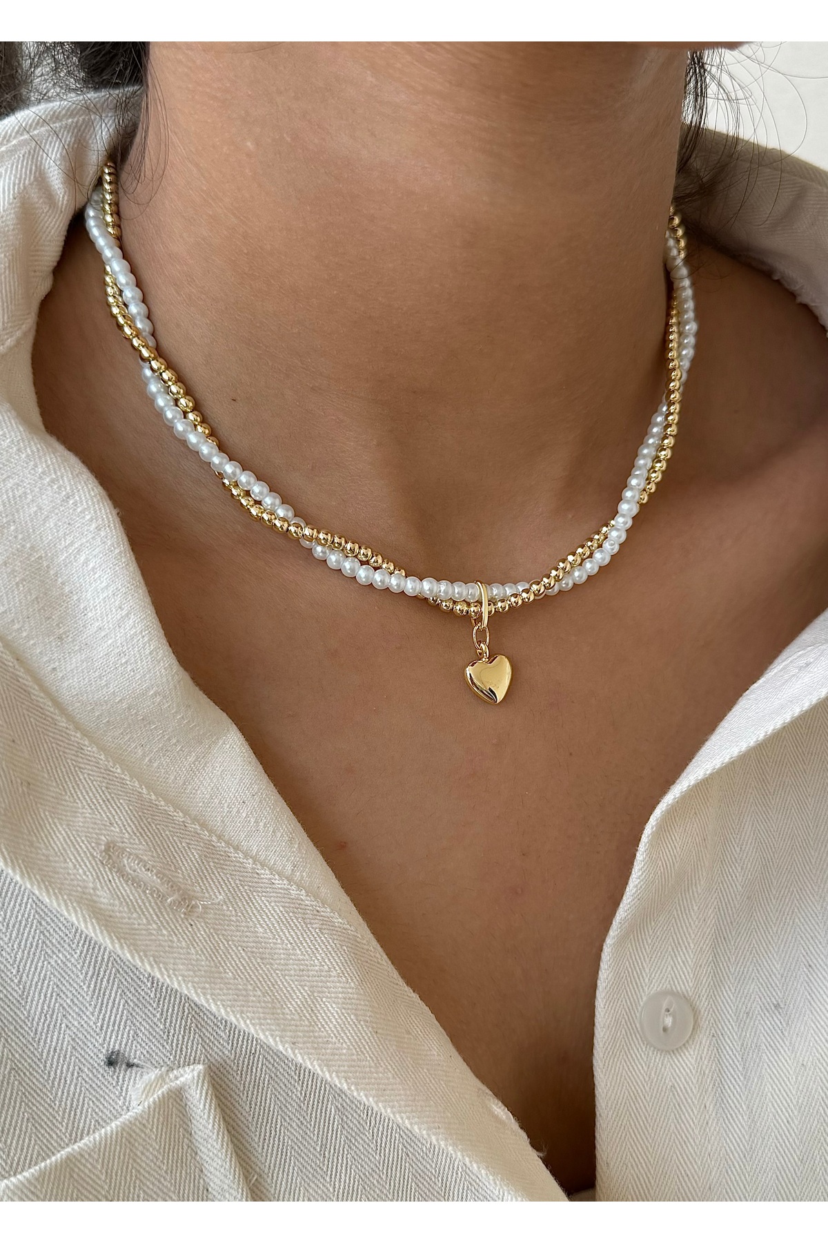 takıtarzım 4 lü set dore inci kolye bileklik ipek boncuk kombin kolye bileklik - Görsel 2