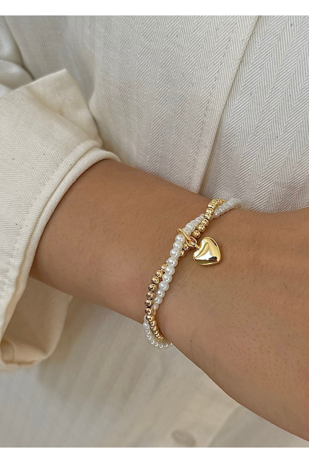 takıtarzım 4 lü set dore inci kolye bileklik ipek boncuk kombin kolye bileklik - Görsel 3