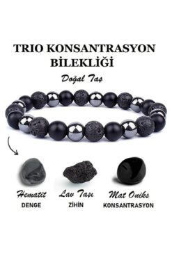 Mystic Energy %100 Gerçek Doğal Taş Konsantrasyon Bilekliği |lav-oniks-hematit Doğaltaş | Hediyelik Doğaltaş