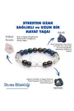 Mystic Energy Sertifikalı Doğal Taş Stres Tılsım Bilekliği (AZURİT,HEMATİT, KRİSTAL KUVARS TAŞI DOĞALTAŞ BİLEKLİK)