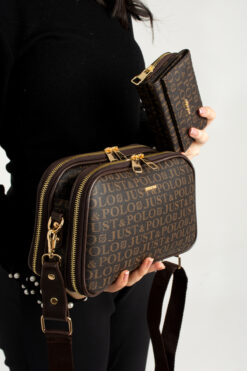 Just Polo Kadın Suya Dayanıklı Baskı Desenli 5 Bölmeli Çapraz Çanta Omuz Çantası ve Cüzdan Kombini TR3502