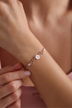 Nereze 925 Ayar Gümüş Rose Kaplama Bahar Işıltılı Manolya Çiçeği Bileklik