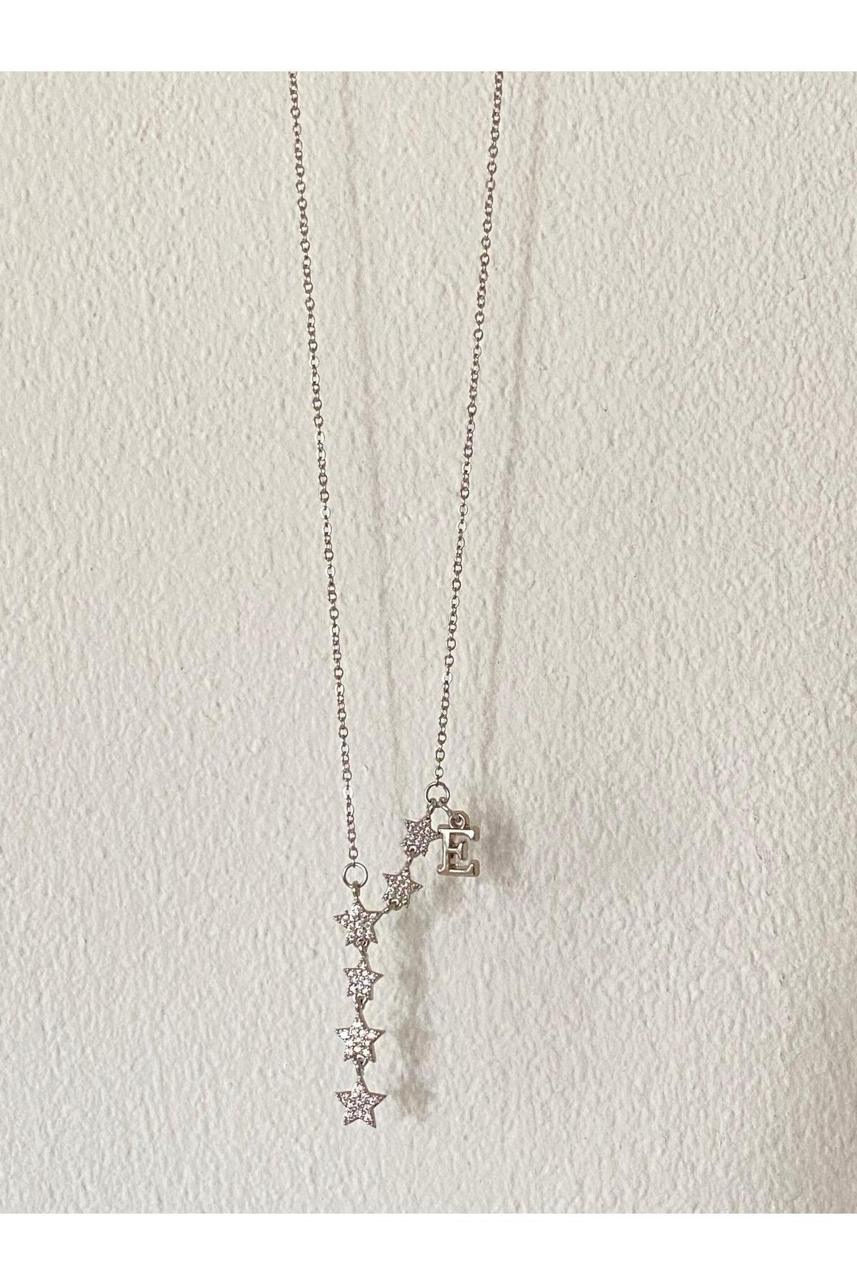 bijoux uniques Kayan Yıldız E Harfli Çelik Kolye - Görsel 2
