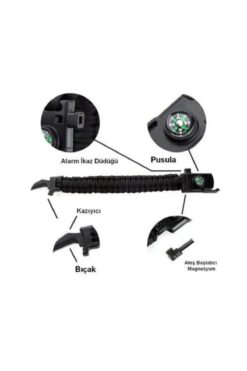 PARACORD Bileklik Bıçak Pusula Ateş Başlatıcı Magnezyum Ve Ikaz Düdüğü(18 CM BİLEK ÇEVRESİNE UYGUNDUR)