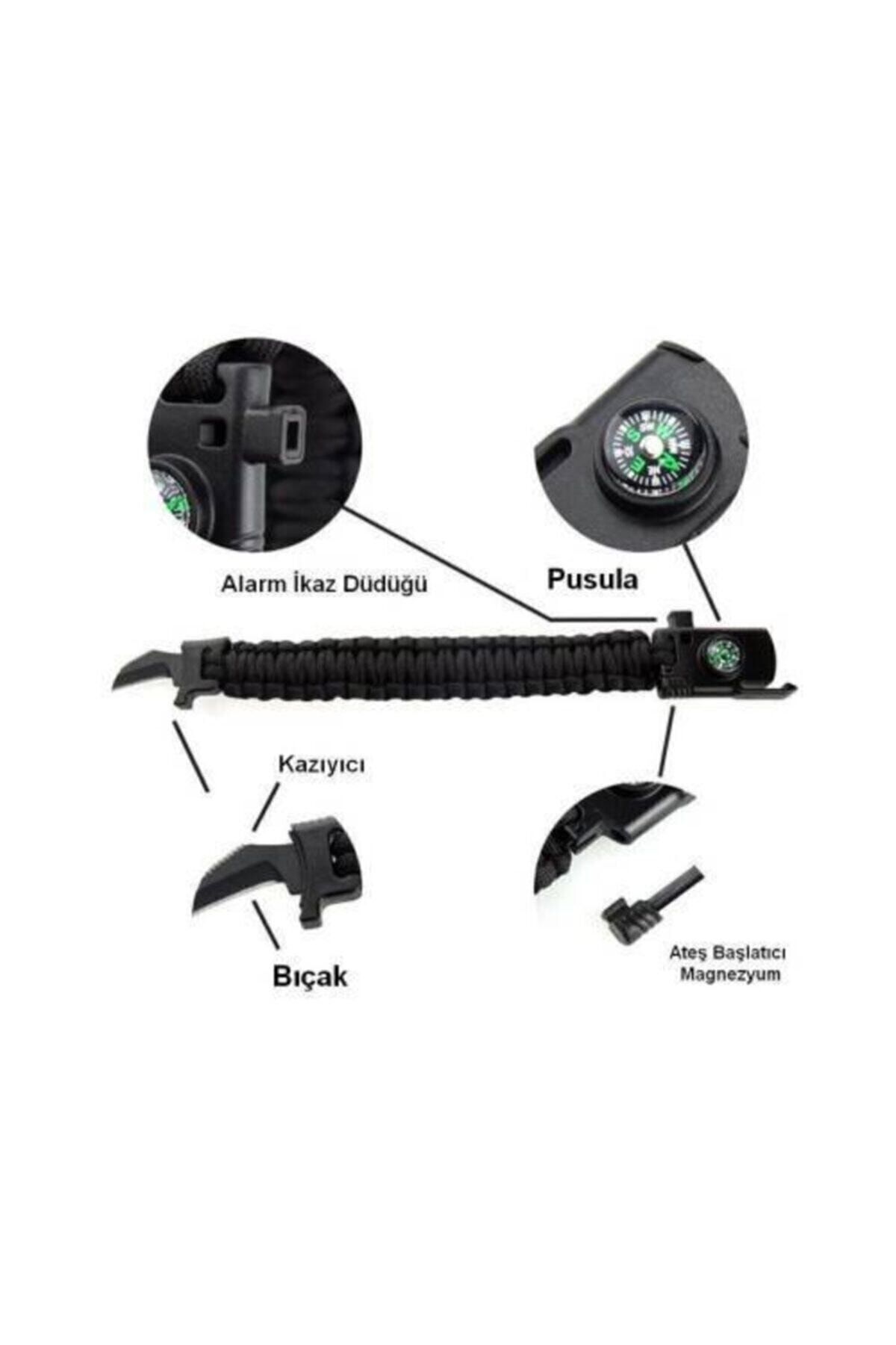 PARACORD Bileklik Bıçak Pusula Ateş Başlatıcı Magnezyum Ve Ikaz Düdüğü(18 CM BİLEK ÇEVRESİNE UYGUNDUR)