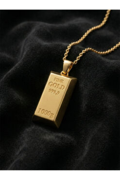 Roza Silver 925 Ayar Gümüş Gold Renk Minyatür Altın Külçe Modelli Tasarım Gümüş Kolye