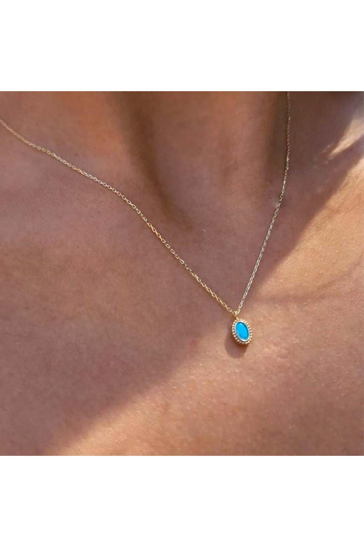 FasekGold Gümüş Kolye - 0.90 CT Turkuaz (Firuze) Taşlı Güverseli Sade Minimal Tasarım Hediyelik Gümüş Kolye