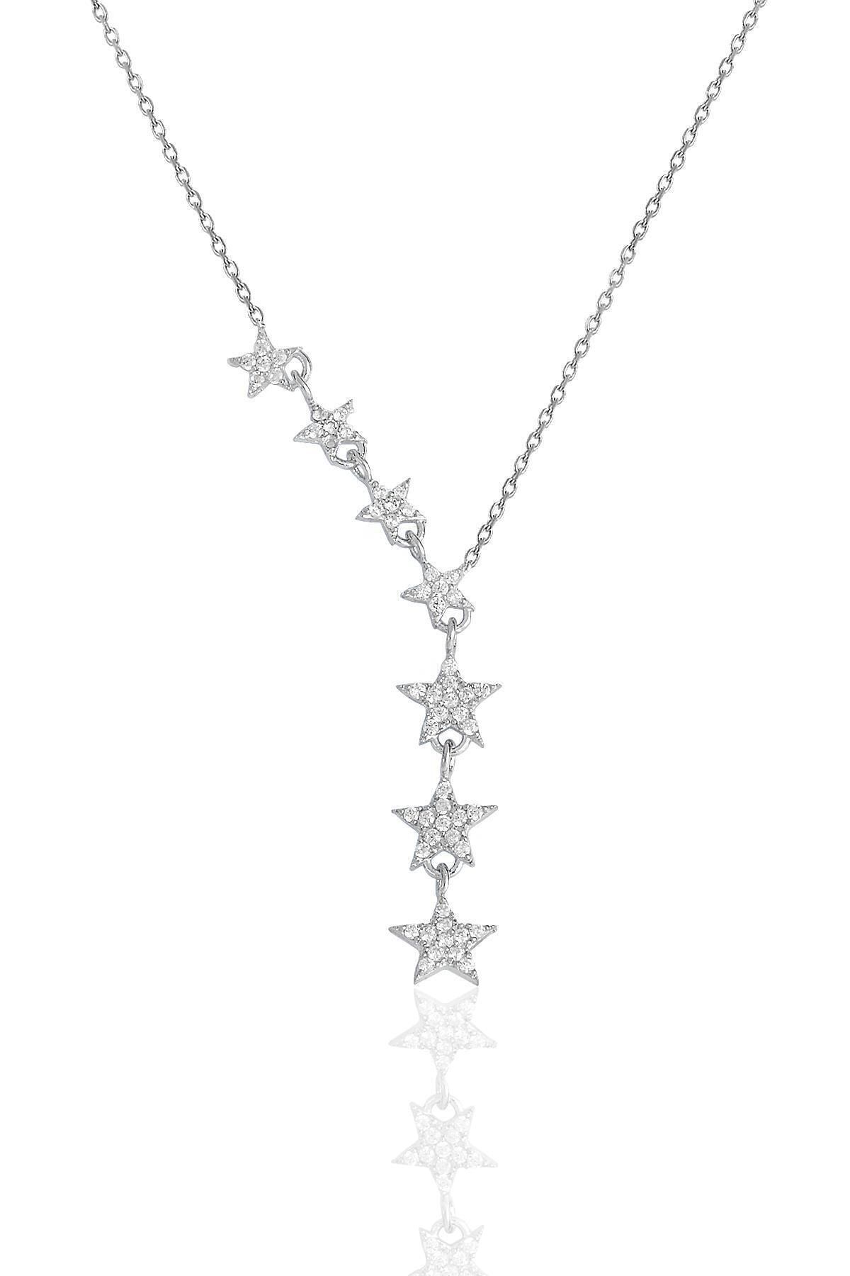 Söğütlü Silver Gümüş Rodyumlu Yeni Zirkon Taşlı Kayan Yıldızlar Kolye Sgtl11183rodaj