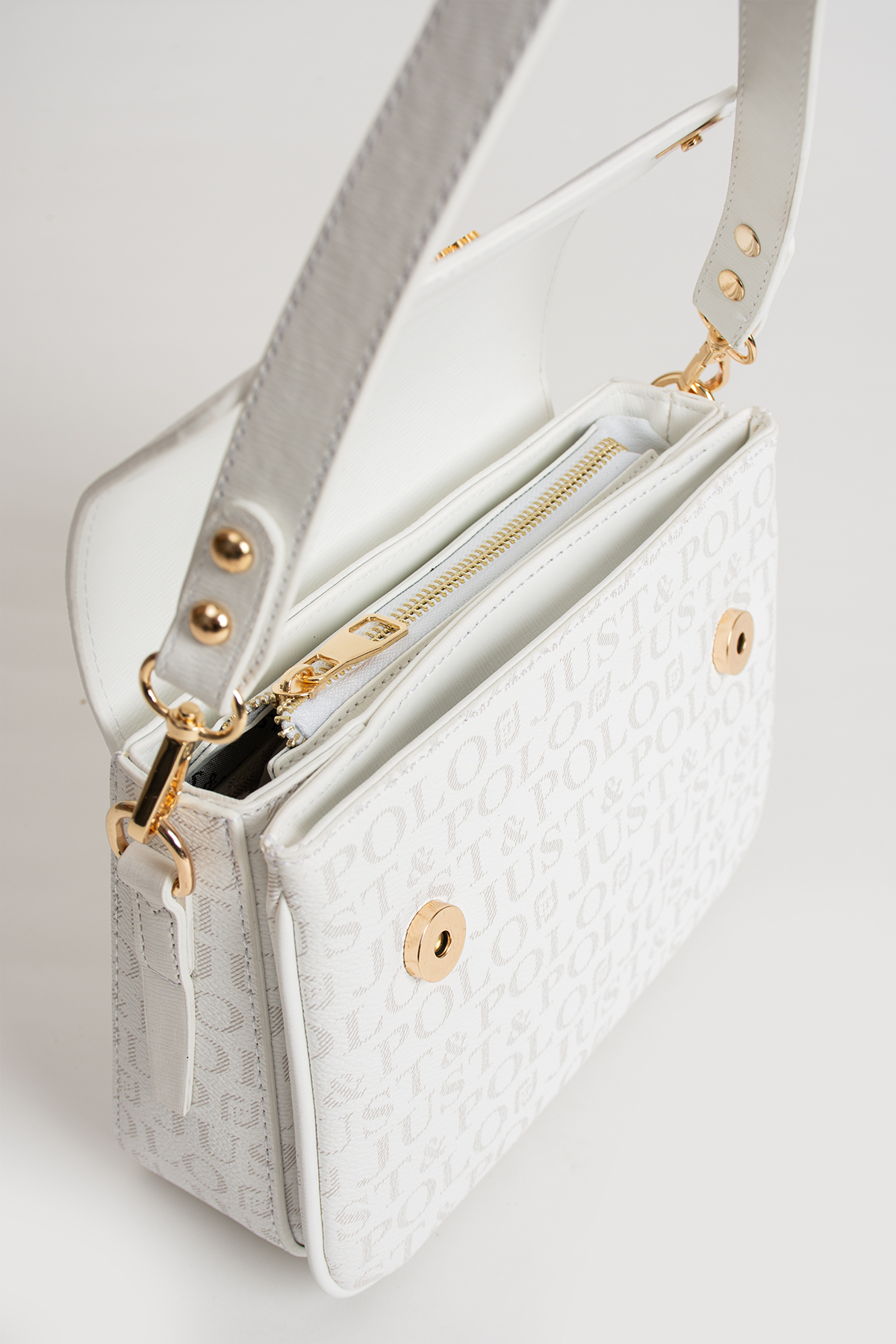 Just Polo Beyaz Kadın Omuz Çantası Yeni Sezon Monogram Kumaş 2197