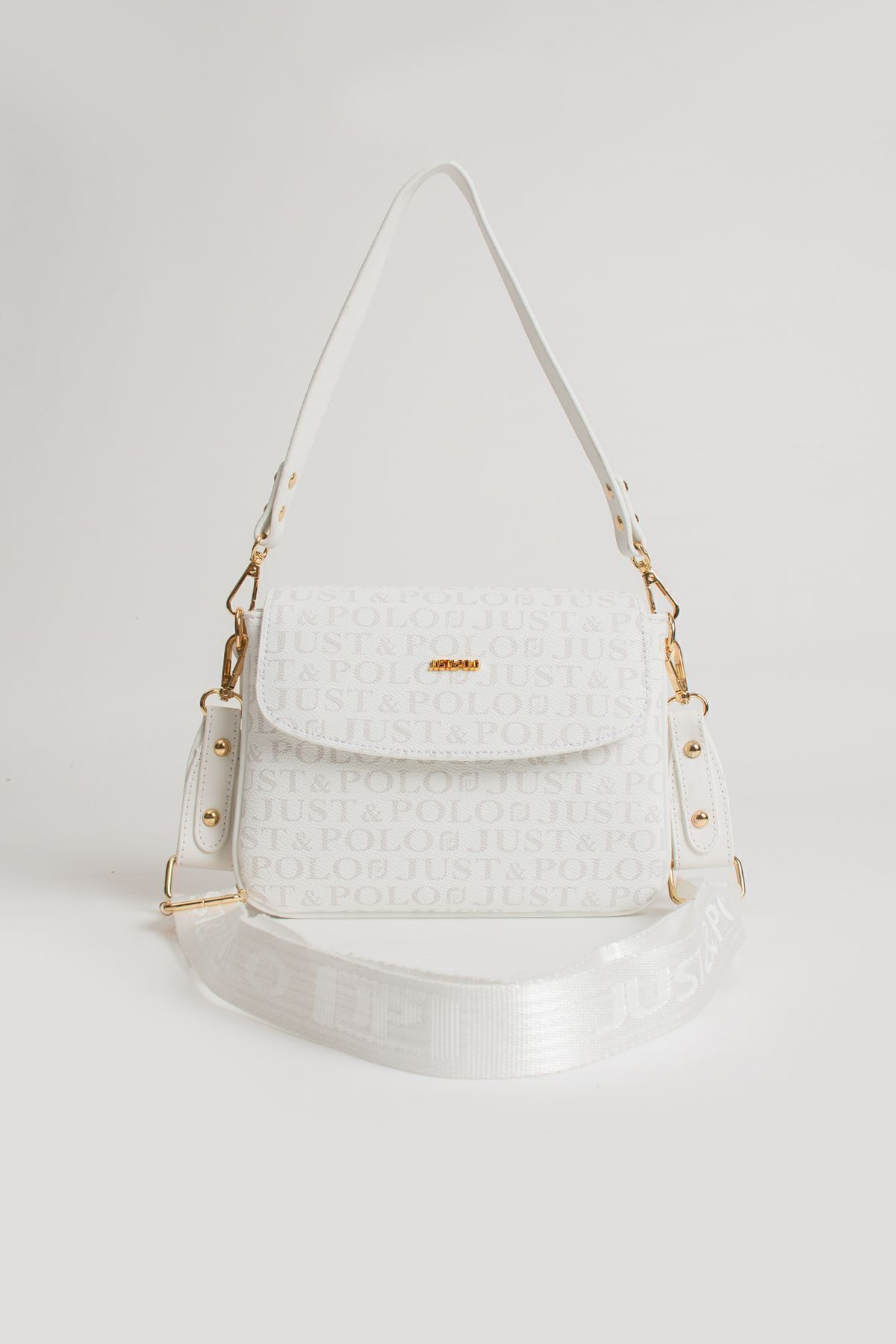 Just Polo Beyaz Kadın Omuz Çantası Yeni Sezon Monogram Kumaş 2197 - Görsel 2
