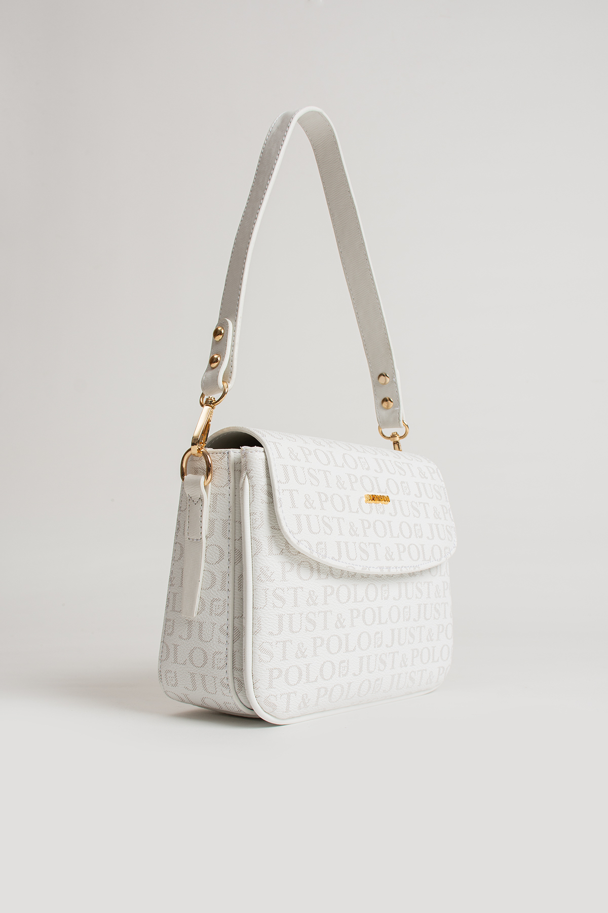 Just Polo Beyaz Kadın Omuz Çantası Yeni Sezon Monogram Kumaş 2197 - Görsel 3