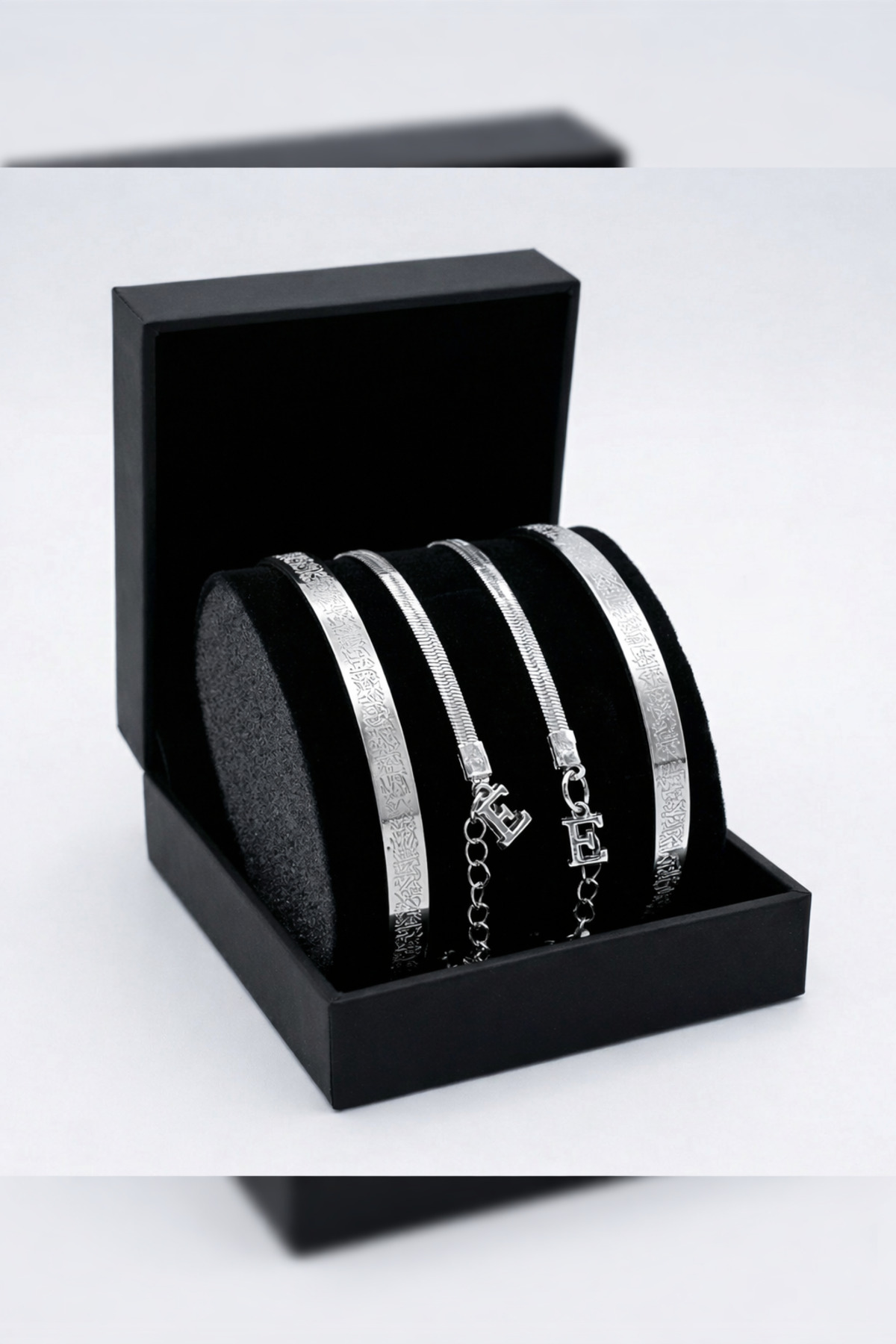 PURE BERRY AYETEL KÜRSİLİ HARF EKLİ SEVGİLİ ÇİFT ARKADAŞLIK GÜMÜŞE GÜMÜŞ ÇELİK SETİ(HARF BELİRTİNİZ)