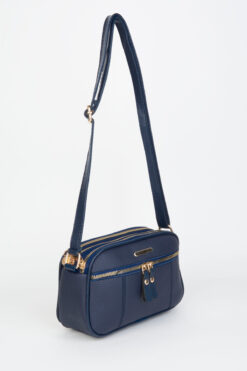 Vivaq Kadın Sincap Lacivert 4 Bölmeli Suni Deri Orta Boy Fermuar Kapama El Kol Ve Omuz Çantası