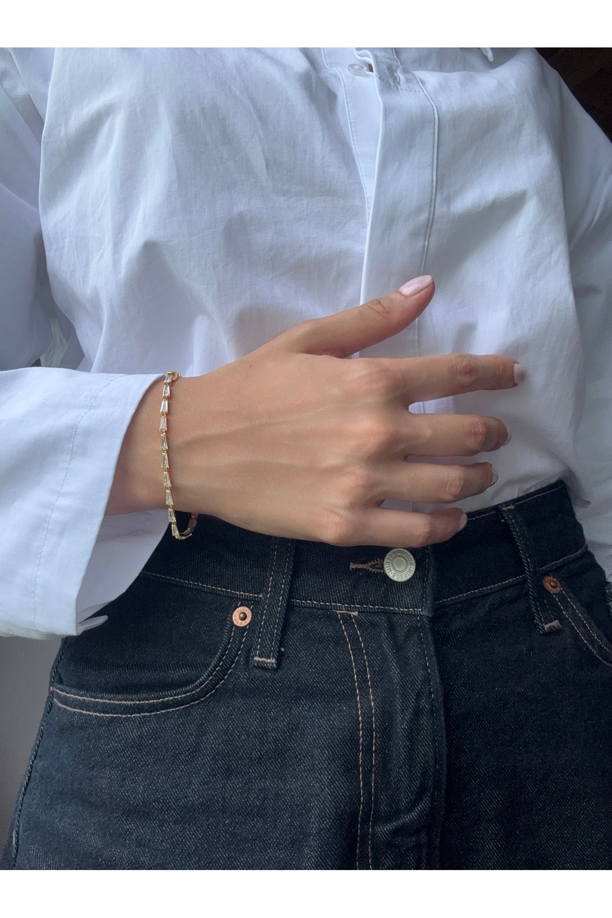 Ressia Beyaz Trapez Taşlı Uzatmalı Bileklik