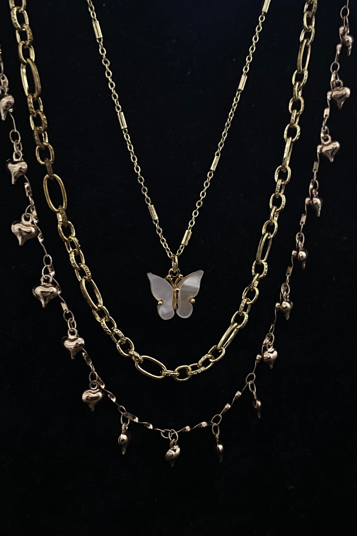 KOBA Kelebek Figürlü Çoklu Zincir Altın Renk Kadın Kolye Seti - Görsel 2